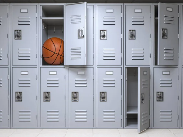 School Gym Locker Room Small Lockers Box Insuficient Basketball Ball — Fotografia de Stock