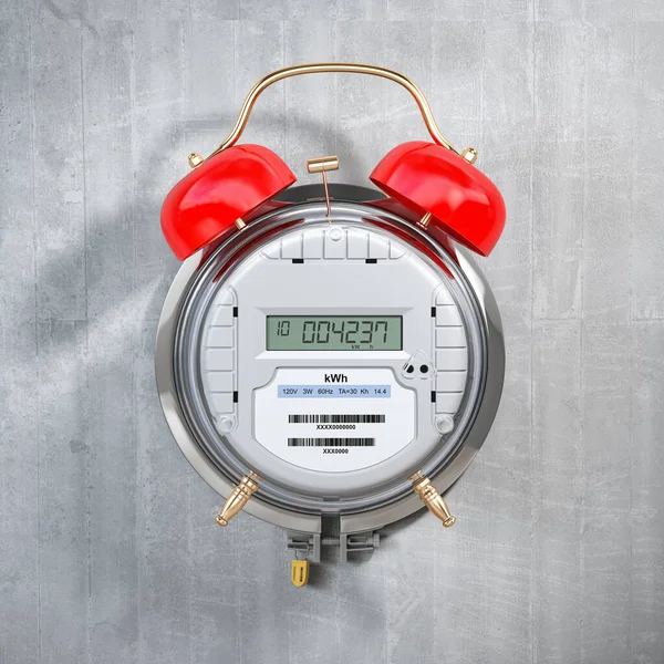 Electric Meter Wiith Alarm Clock Time Pay Utility Bills Debt — Stock Photo, Image