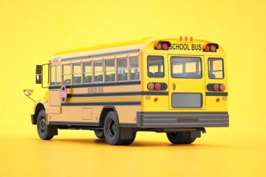 School bus on yellow background. 3d illustration