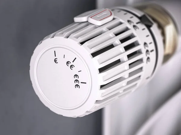 Heating Radiator Thermostat Euro Sign Energy Crisis Energy Efficiency Rising — Stock Photo, Image