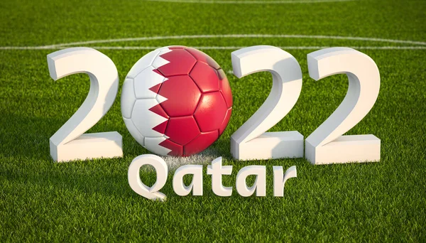 Futebol Bola Futebol Com Bandeira Qatar Campo Grama Estádio Futebol — Fotografia de Stock