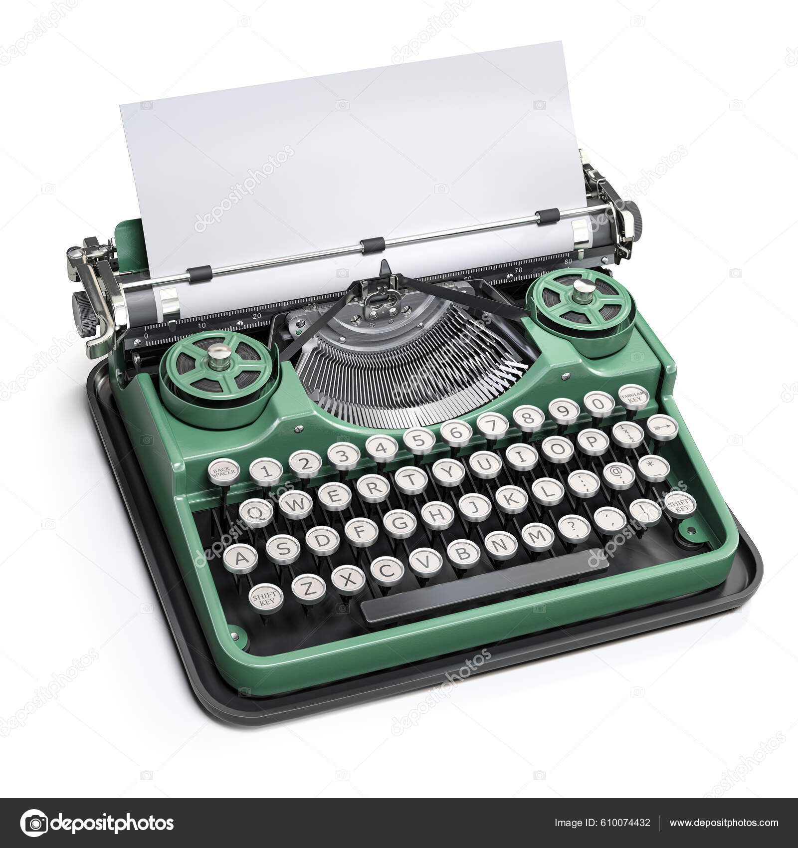 Old Vintage Typewriter With Blank Paper Stock Photo, Picture and