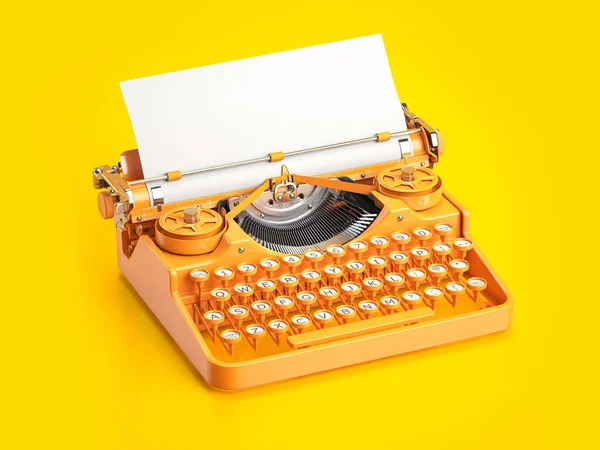 Vintage Gelbe Schreibmaschine Auf Blauem Hintergrund Mit Platz Für Texto — Stockfoto