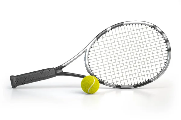 Tennisschläger Und Tennisball Isoliert Auf Weißem Hintergrund Illustration — Stockfoto