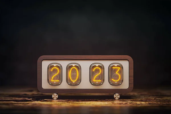 Feliz Ano Novo 2023 Relógio Nixie Vintage Com 2023 Ilustração — Fotografia de Stock