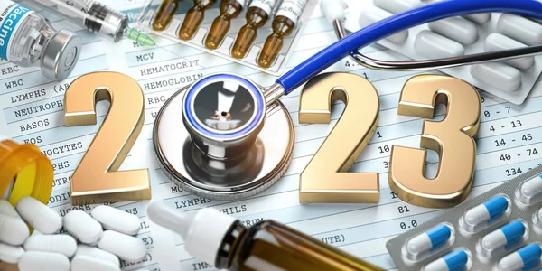 2023 Happy New Year Health Care Medicine Pharmacy Concept Number — Stock Photo, Image