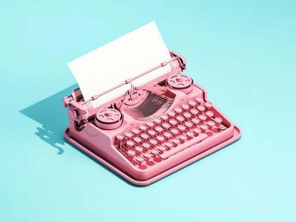Vintage Rosa Schreibmaschine Auf Blauem Hintergrund Mit Platz Für Text — Stockfoto