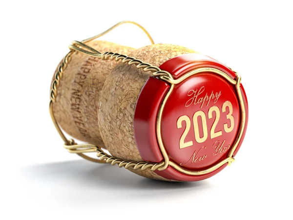 2023 Feliz Año Nuevo Champaign Tapón Corcho Aislado Blanco Ilustración — Foto de Stock