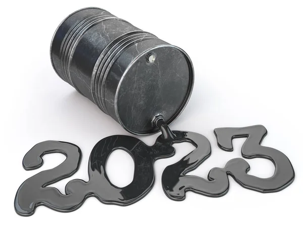 Olievat Met Gemorste Olie Vorm Van 2023 Gelukkig Nieuwjaar 2023 — Stockfoto