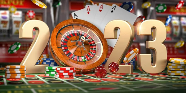 2023 Feliz Año Nuevo Casino Números 2023 Ruleta Fichas Casiino —  Fotos de Stock