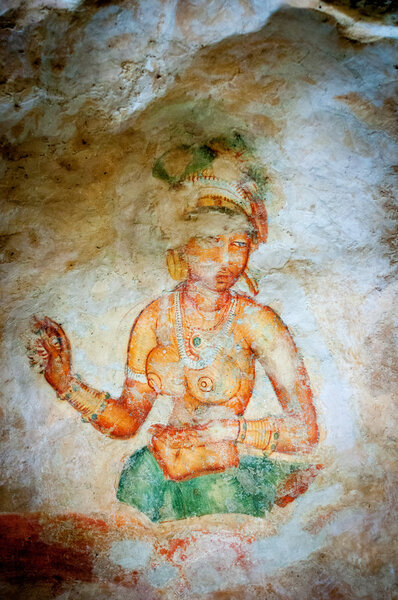 Ancient famous wall paintings (frescoes) at Sigirya Sri Lanka