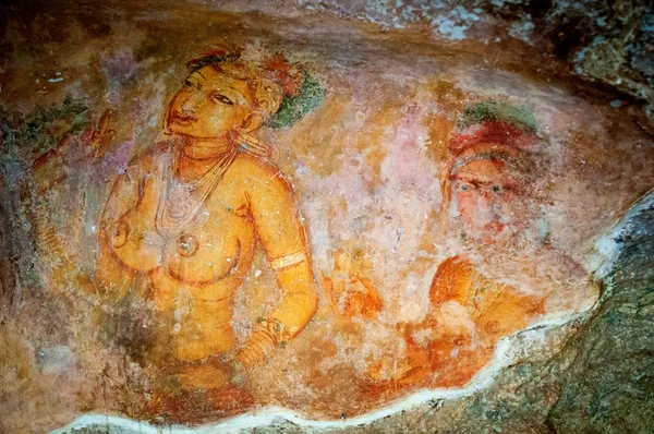 Starożytne słynne malowidła ścienne (freski) w Sigirya Sri Lanka — Zdjęcie stockowe