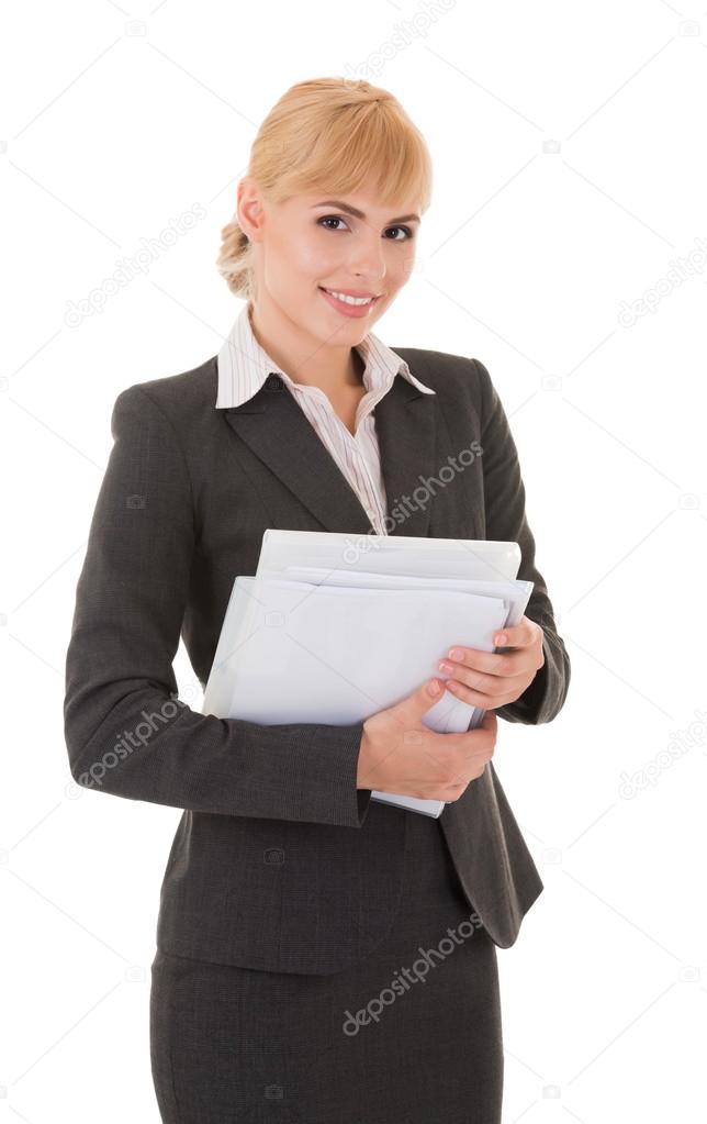 Young smiling business woman with documents