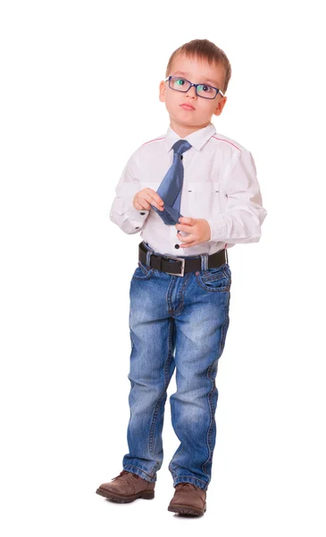 Upset small kid on white — Stock Photo, Image