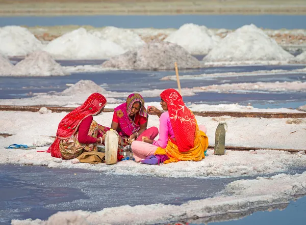 Salt collecting in salt farm, India — Stock Photo, Image