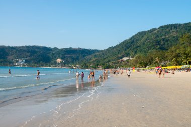 Crowded Patong beach with tourists, Phuket, Thailand