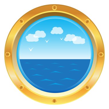 Sarı porthole pencere Deniz Manzaralı