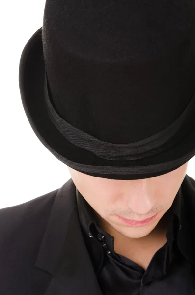 Retro stylish man in black hat and suit — Stock Photo, Image