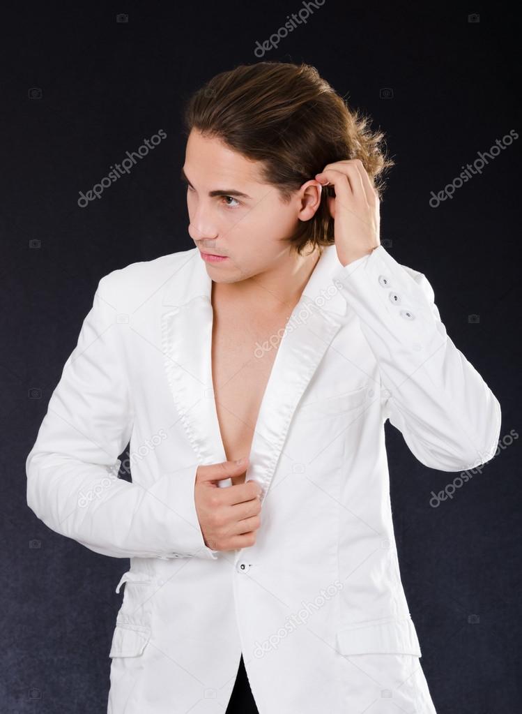 Handsome man in white jacket