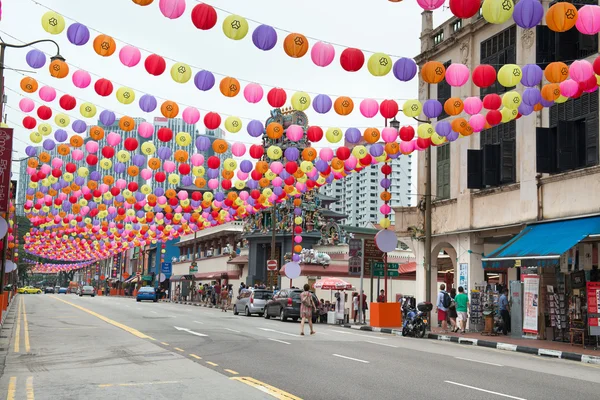 Strada decorata Chinatown a Singapore — Foto Stock