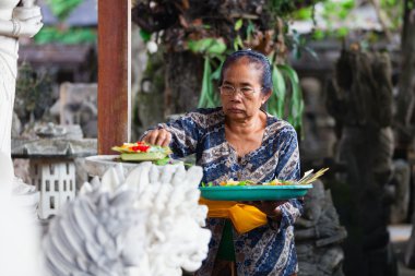 kadın Tanrıların geleneksel balinese teklifleri ile