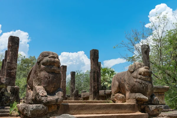 Guardias de leones antiguos cerca de la entrada — Foto de Stock