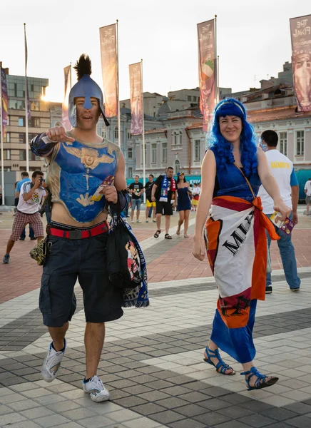 Football fans ready to go to match — Stock Photo, Image