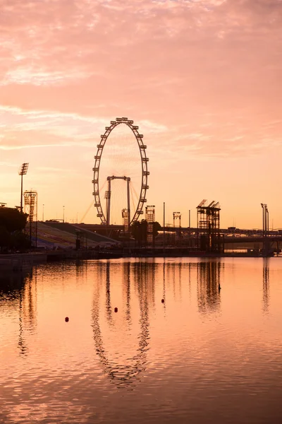 Silhouette of big ferris wheel in pink sky — Stock Photo, Image