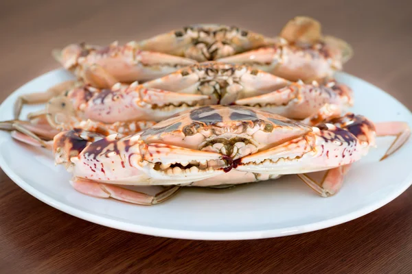 Store krabber på hvit plate – stockfoto