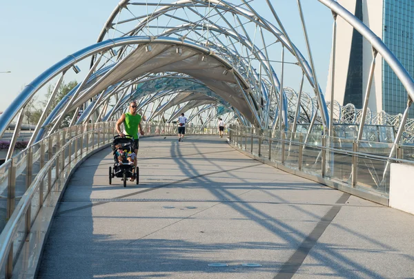 Jogging on Helix bridge in Singapore