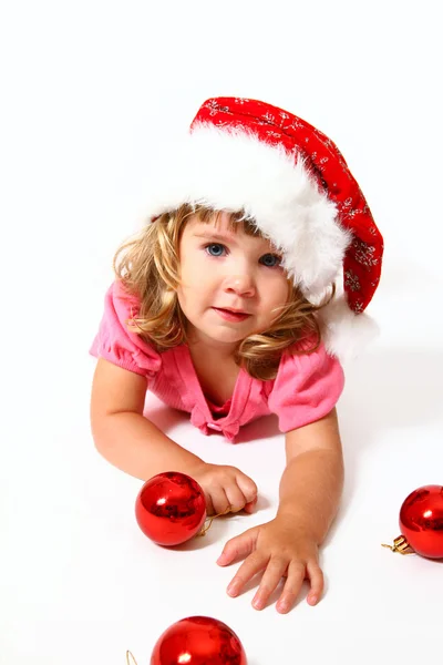 Año Nuevo o Navidad dulce bebé aislado sobre fondo blanco — Foto de Stock