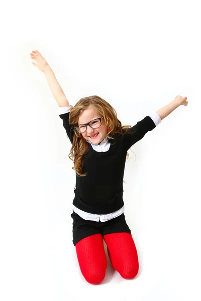 Funny smiling girl with glasses isolated on white background — Stock Photo, Image