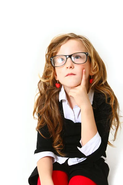 Retrato de ponderador menina de negócios isolado no fundo branco — Fotografia de Stock