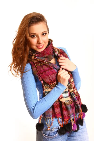 Portret van meisje met sjaal geïsoleerd op witte achtergrond — Stockfoto