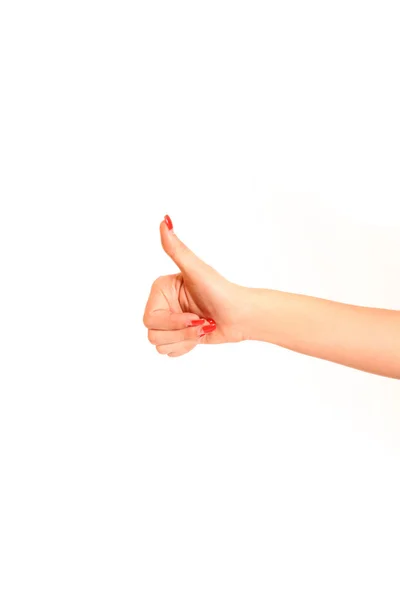 Gestikulierende Frauenhand ok isoliert auf weiß — Stockfoto