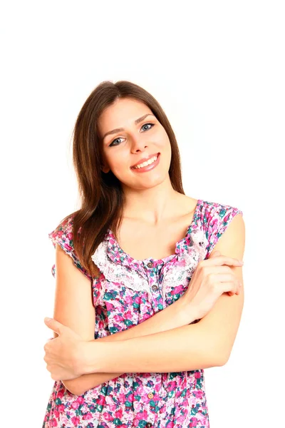 Portrait of attractive young woman on a white background — Stock Photo, Image