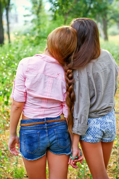 Duas namoradas com um pigtail ao ar livre — Fotografia de Stock