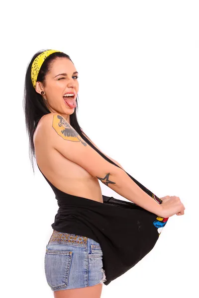 Chica de rock mostrando lengua — Foto de Stock