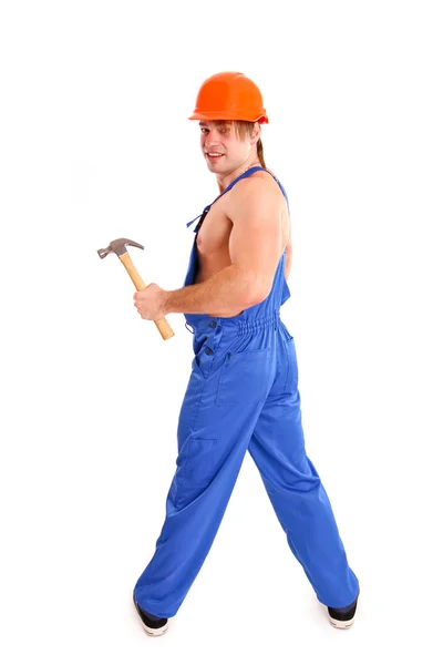 Portrait of sexy mechanic on white background — Stock Photo, Image