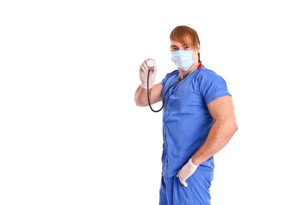 白い背景の上にセクシーな医師の肖像画 — ストック写真