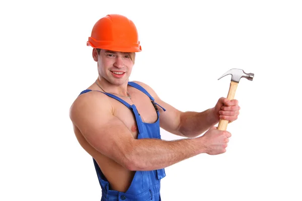 Portrait of sexy mechanic with a hammer Stock Picture