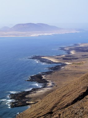 Famara kayalıklarla ve graciosa Island, lanzarote, Kanarya Adaları, İspanya