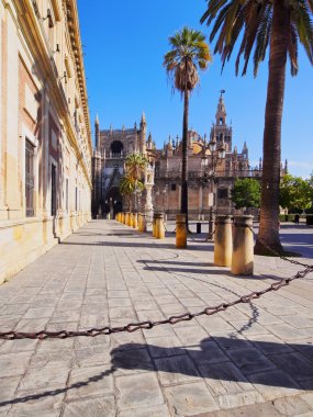 Sevilla, İspanya katedral önünde küçük yük arabalar