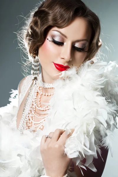 Fashionable woman with art visage - burlesque — Stock Photo, Image