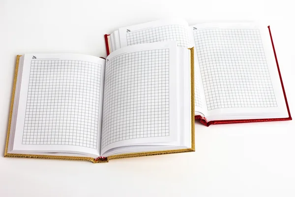 Gouden en rood notebooks op wit — Stockfoto