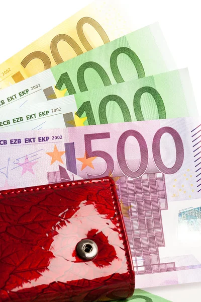 Portefeuille met vele euro geïsoleerd — Stockfoto