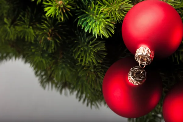 Branch of Christmas tree with festive ball — Stock Photo, Image