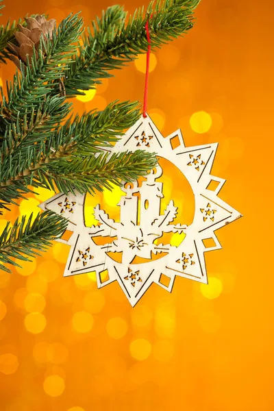 Branch of Christmas tree with decoration star — Stock Photo, Image