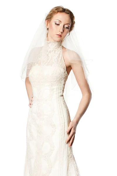 Sposa in bel vestito bianco — Foto Stock