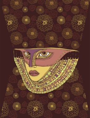 Karnaval Venedik Maske genç kadın whith çiçekler. soyut v